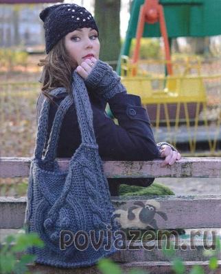 Сумка спицами и митенки