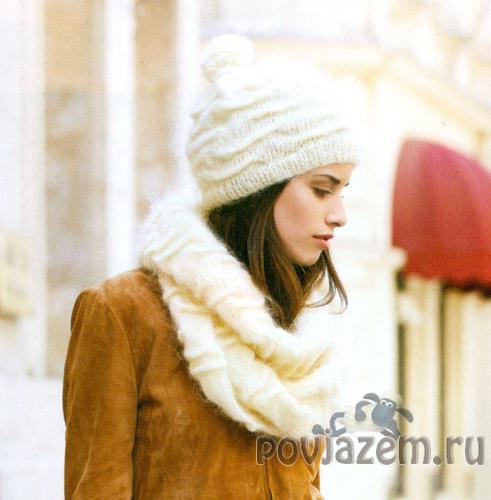 Вязание из мохера, шапка и снуд спицами