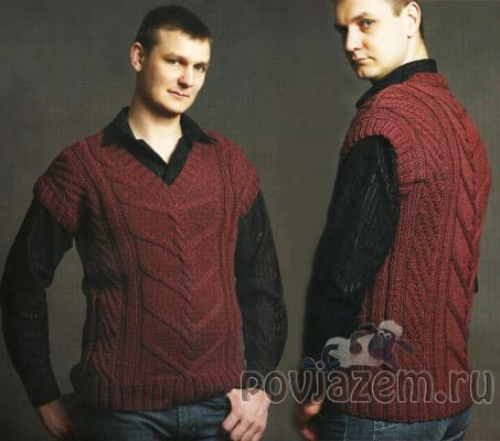 Мужской жилет спицами