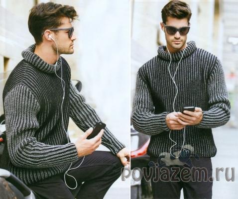 Двухцветная английская резинка, мужской свитер спицами