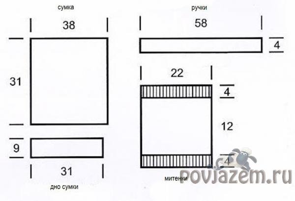 Сумка спицами и митенки
