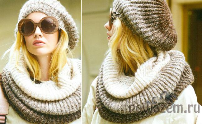 Берет спицами + вязаный снуд