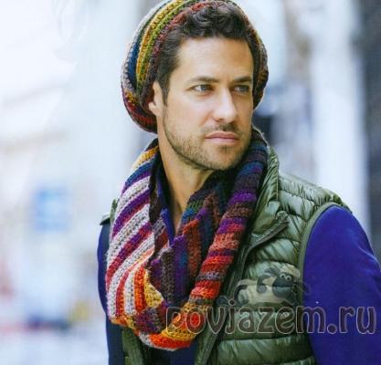 Мужская шапка крючком и шарф